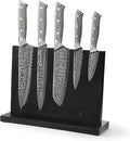 Wakoli Damascus Knife Block Set – 5-Piece Professional Chef Knife Collection with Magnetic Block | Genuine 67-Layer Damascus Steel Blades with VG10 Core | Ergonomic G10 Handles (Noir Blanc)