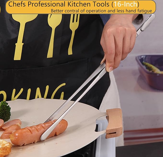 JETKONG 2 Pcs 16-Inch Food Tweezers Extra Long Kitchen Tweezer Tong Chopsticks Tongs Large Stainless Steel Cooking Tweezers (Round-Tips)