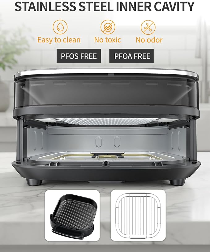 Extra Large Air Fryer,11-IN-1 6 QT 450F Air Fryer with Superior Airflow, Dual Heat Source Technology, Smart Digital Wide Fryer with Basket, Fits a 12" Pizza or 33 Chicken Wings