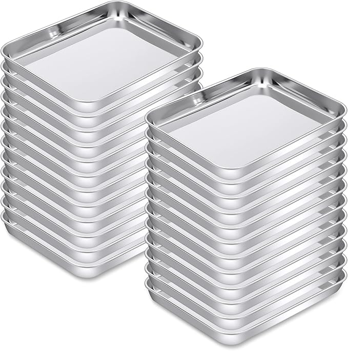 meekoo 24 Pcs Baking Sheet Pan Cookie Sheet Set for Oven Stainless Steel Trays Nonstick Small Serving Tray Cake Toaster Metal Food Trays, Oven and Dishwasher Safe (9 x 6.7 x 1 Inch)