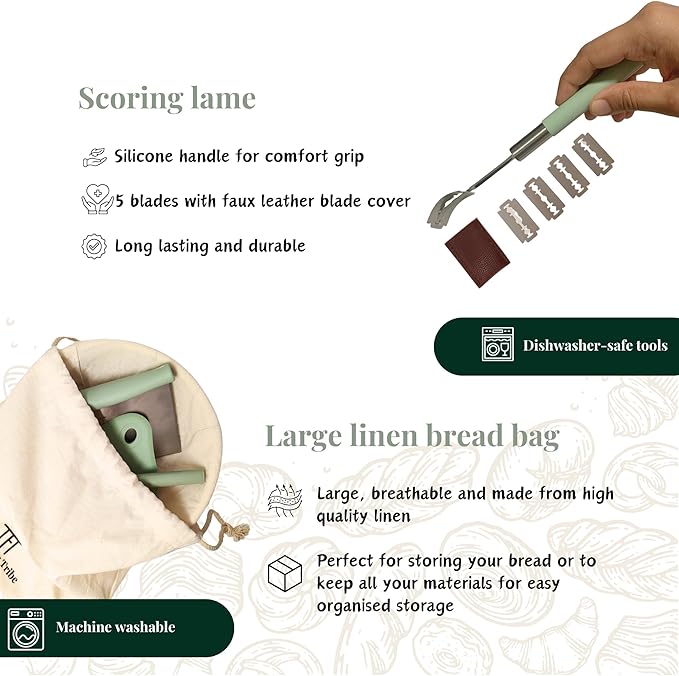 Banneton Bread Proofing Basket Set: Sourdough Starter Kit - 9 inch Round Rattan bowl, Scoring lame, dough scraper, bread bag, Sourdough Bread Baking Supplies Tools - Baking gift set