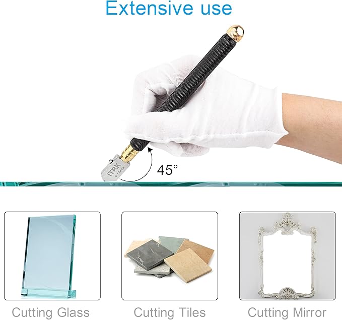 Glass Cutter 2mm-20mm, Upgrade Glass Cutting Tool with Glass Cutting Oil, Pencil Style Oil Feed Carbide Tip Glass Cutter for Mirror/Tiles/Mosaic.