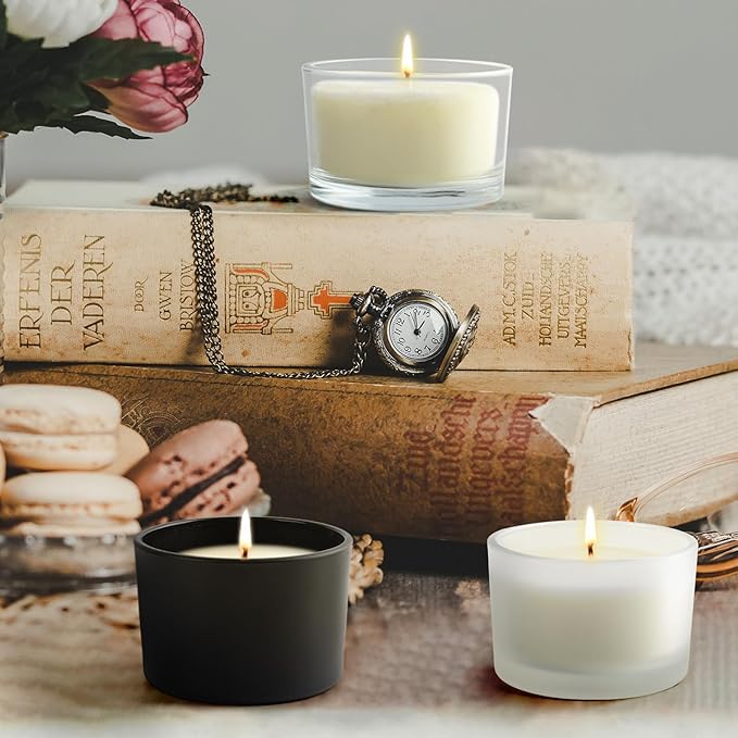 SHOWIN Thick Candle Jars for Making Candles 16 Pcs, 4 OZ Empty Jars with Wood Lids for Candle Making, Sample Container - Dishwasher Safe,Matte White