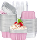 EUSOAR Aluminum Foil Baking Cups with Lids, 10oz 100pcs Creme Brulee Ramekins Disposable, Muffin Cups for Baking, Mini Cake loaf Bread Containers Pans Flan with Lids for Party Favor Birthday