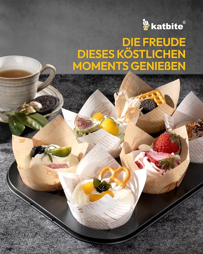 Katbite Tulip Cupcake Liners 200PCS, Muffin Baking Cupcake Liners Holders (newspaper)