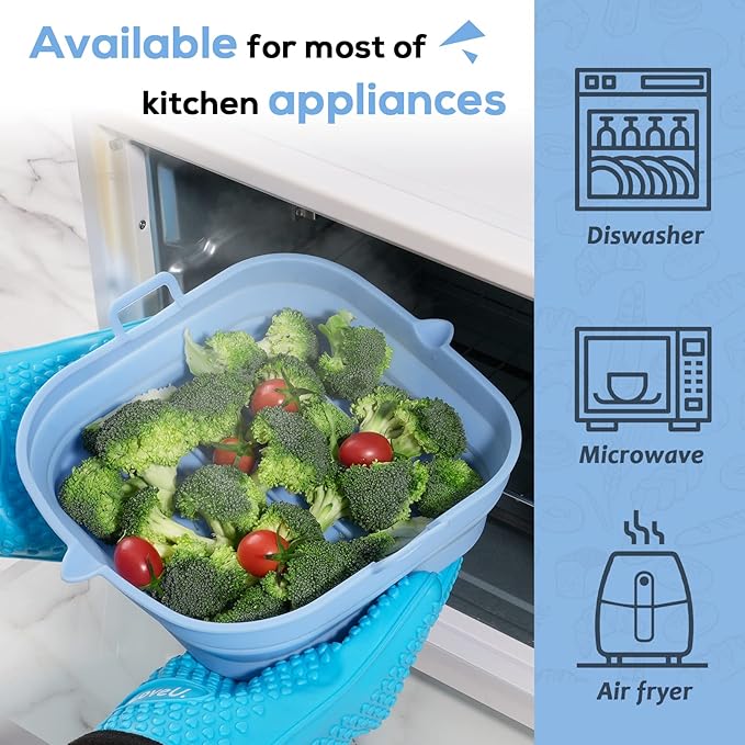 Silicone Air Fryer Liners Square - Reusable Airfryer Silicone Basket - Easy to Clean Air Fryers Silicone Pot for 5.8 to 8 Qt Air Fryer Baking Tray Oven Accessories, 8.5 Inch Large