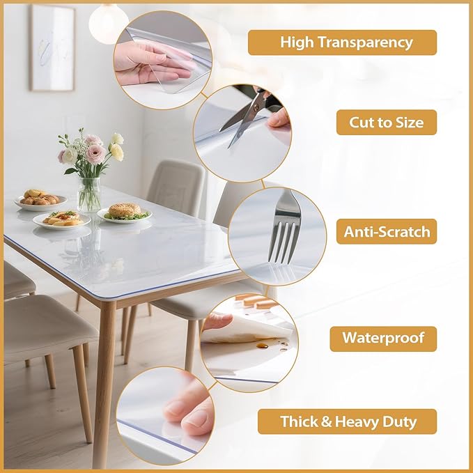 Clear Table Protector 40 x 60 Inch, 1.9mm Thick Waterproof PVC Plastic Table Cover, Durable Table Pad for Dining Room, Kitchen, Writing Desk, and Coffee Tables