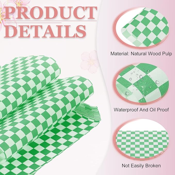 PATIKIL 8.7" x 8.7" Waxed Paper Sheets, 50Pcs Square Pattern Oil-absorbing Dry Food Wrapping Paper for Bakery Coffee Shop Home Baking Kitchen DIY, Green