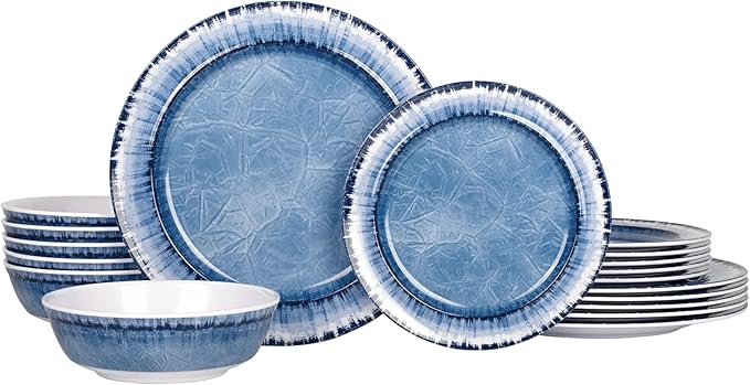 AELS Melamine Dinnerware Set of 18 Pcs Dinner Dishes Set for Indoor and Outdoor Use, Dishwasher Safe, Lightweight Unbreakable, BPA Free (Navy, Service for 6 (18pcs))