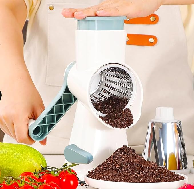 Rotary Cheese Grater with Suction Base,Multifunctional Kitchen Tool for Shredding,Grating,Slicing-Cheese Shredder Includes Cleaning Brush & Non-Slip Handle-Ideal Kitchen Gift for Home Cooks(white)