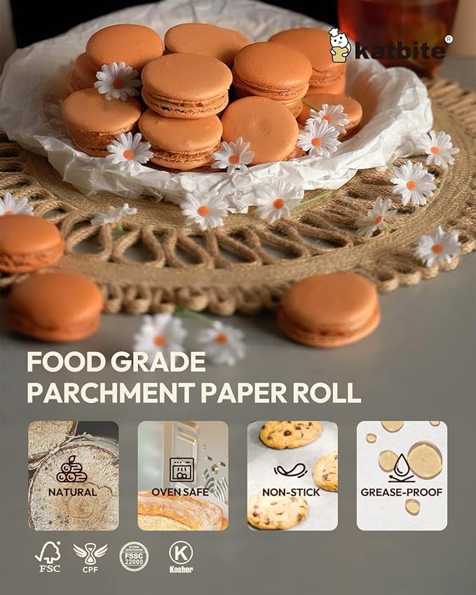 Katbite 2 Pack 15in x 242ft Parchment Paper Roll, 300 Sq. Ft Non-stick Baking Paper with Serrated Cutter, Perfect for Cooking, Air Fryer, Steaming, Bread - Value Pack