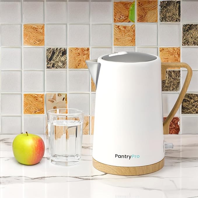 PantryPro 1.7L 1500W Rapid-Boil Electric Kettle - Stainless Steel Interior - Auto Shut-Off, Boil-Dry Protection, LED Indicator, Wide Opening - Cream White