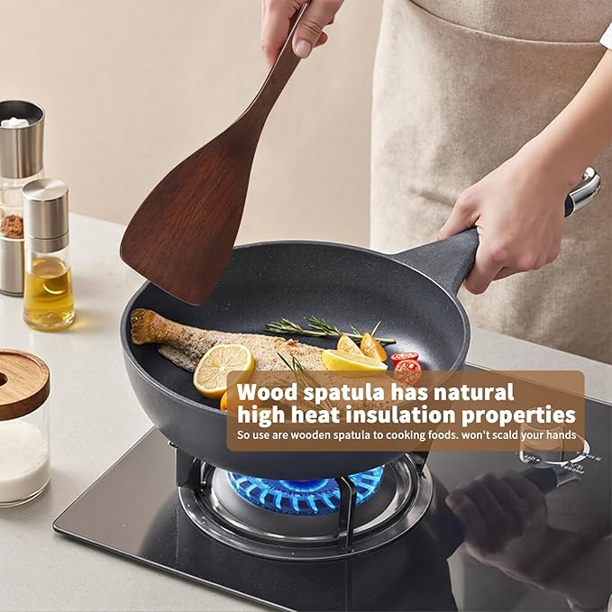 Wooden Spatula for Cooking, Long Handle Flat Spatulas for Frying Pan, Good Grips Left and Right Hand Wood Turner for Cooking Kitchen Utensils