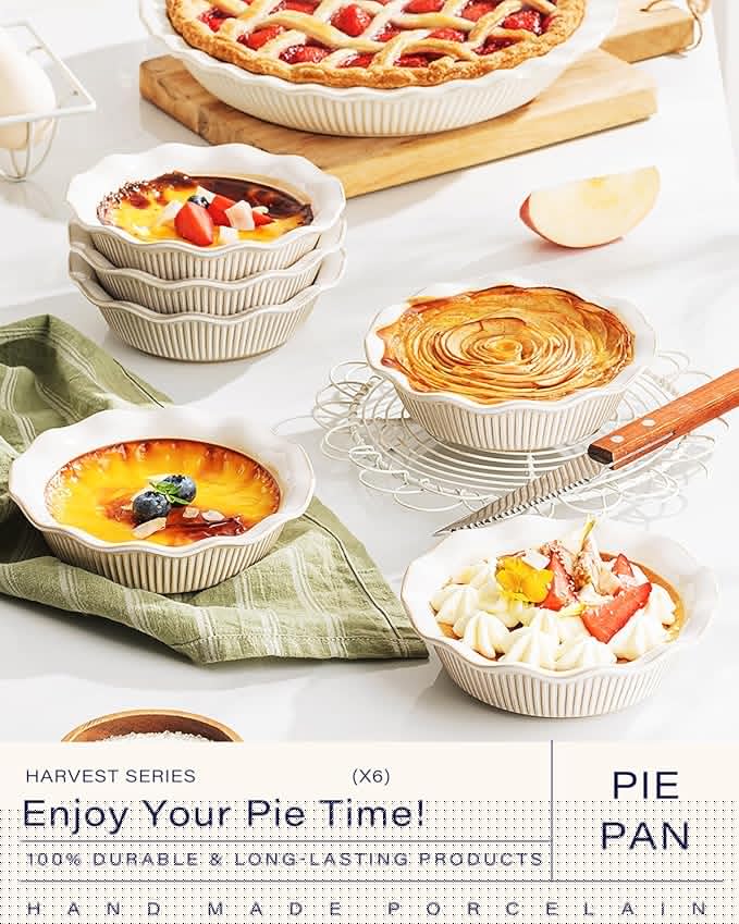 getstar Ceramic Mini Pie Pan Set of 6, Small Pie Dish for Baking, Non-Stick, Oven & Dishwasher Safe, Quiche Baking Dish, Pie Plate, Deep Dish Pie Pan (Stripes)
