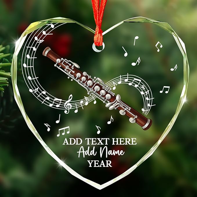 Personalized Oboist Christmas Glass Ornament 2025, Oboe Teacher Christmas Tree Ornaments, Custom Text Name & Year Oboe Ornament Gift for Student Friend, Musical Instruments Xmas Decorations