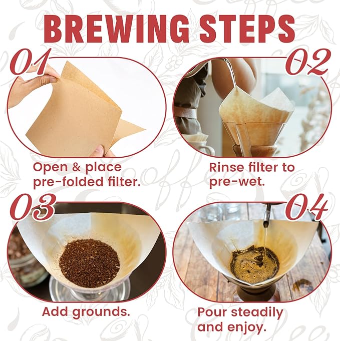 Pre-Folded Unbleached Cone Coffee Filters – Premium Canadian-Imported Thick Paper, Compatible with CHEMEX Pour-Over Coffee Makers (240)