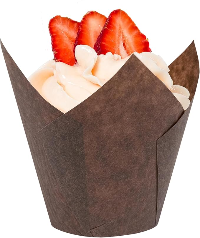 Tulip Cupcake & Muffin Liners – 50gsm XL Floral Baking Cups – 200 Pcs Natural & Non Toxic Paper Wrappers for Wedding, Bakery, & Party Supplies, Brown, by BHI Packaging