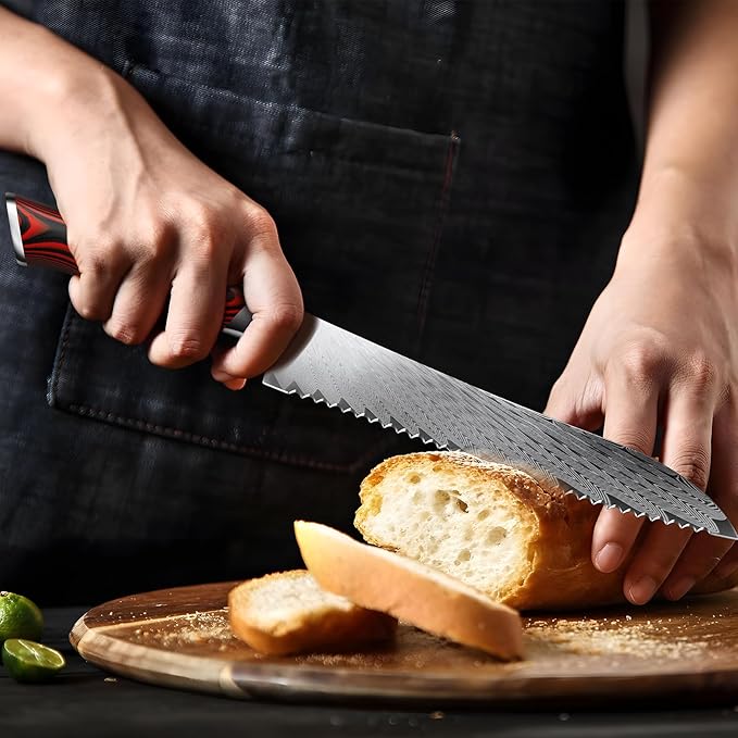 HOSHANHO Bread Knife,8 Inch Serrated Bread Knife Ultra Sharp Damascus Steel Bread Kitchen Knife, Professional Bread Knife for Homemade Bread