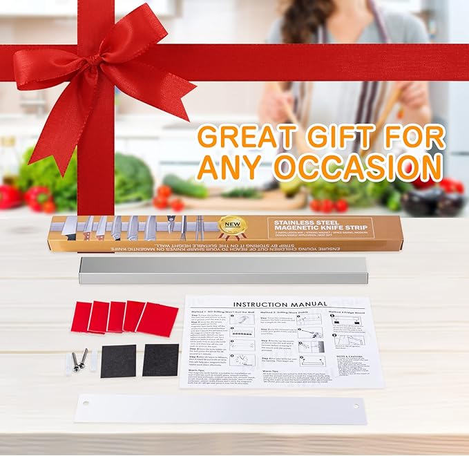Ninonly 10 Inch Magnetic Knife Holder for Refrigerator, Stainless Steel Double Sided Magnet Knife Strip for Wall, No Drilling Magnetic Knife Rack with Powerful Magnetic Pull Force Fridge Applicable