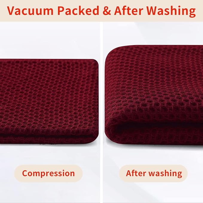 Homaxy 100% Cotton Waffle Weave Kitchen Dish Cloths, Ultra Soft Absorbent Quick Drying Dish Towels, 12 x 12 Inches, 6-Pack, Burgundy