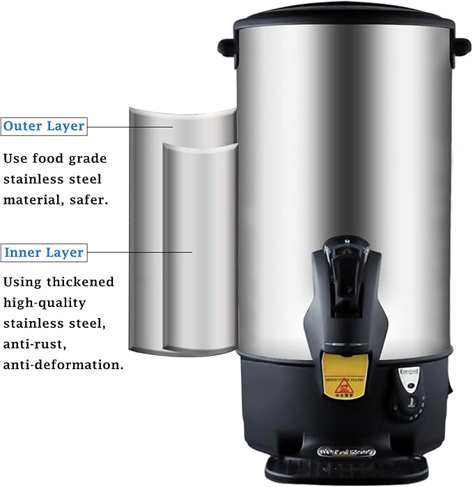 Commercial Electric Kettle Warmer Stainless Steel Hot Water Dispenser Hot Water Boiler And Warmer with Faucet Quick-Temp or Boil for Tea Coffee 1500W 6 Liter Capacity