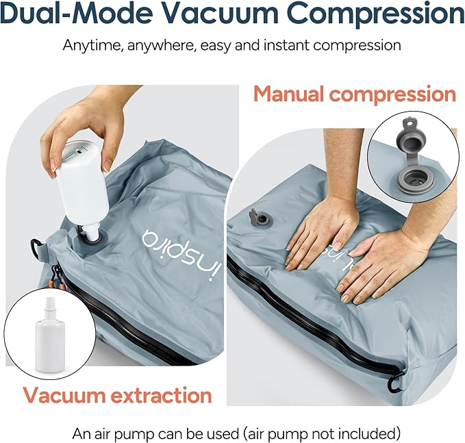 Vacuum Bags for Travel Luggage with Wireless Pump, Compression Bags for Carry On Suitcases and Backpack, Vacuum Seal Packing cube for Cloth Packing (2PC + PUMP)