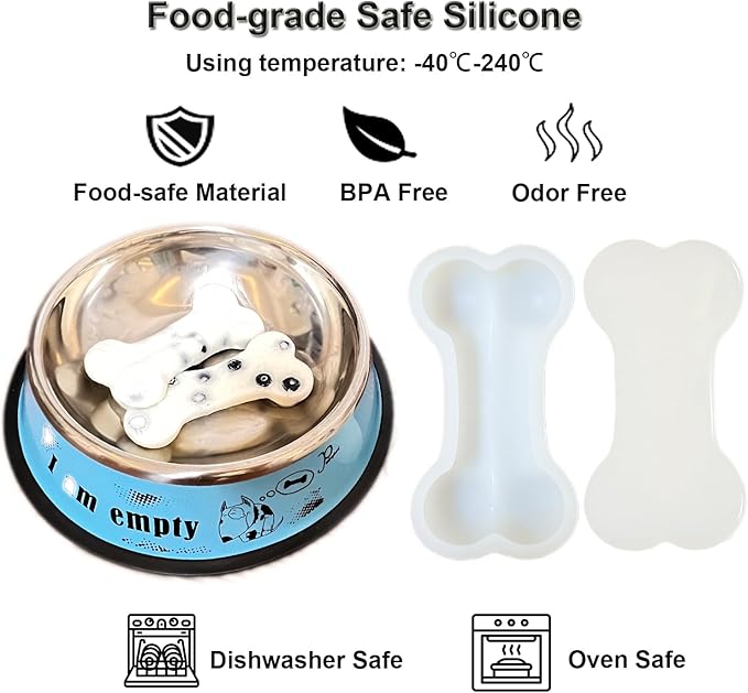 5IN Big Bone Dog Cat Treat Molds 2 Pack, DIY Flavors for Puppy. Food Safe Silicone for Oven. Large Ice Cube Mold for Pet Chew, Cooling. Pets Birthday Cake Baking. Fun Gift for Dog Lover