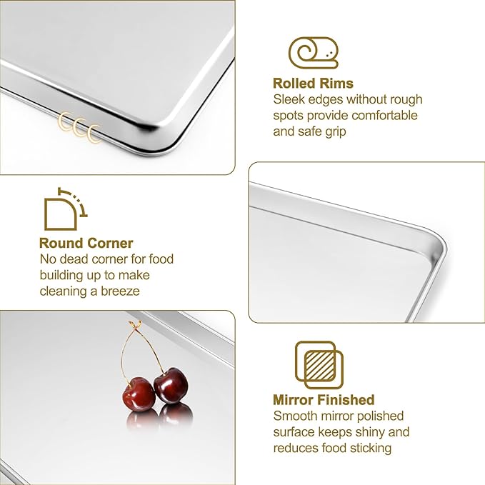 TeamFar Stainless Steel Baking Sheet with Rack Set, 16/12.5/9 Inch Cookie Sheets Baking Pans and Cooling Racks for Cooking Serving, Non-Toxic & Heavy Duty, Dishwasher Safe, 6 PCS (3 Pans + 3 Racks)