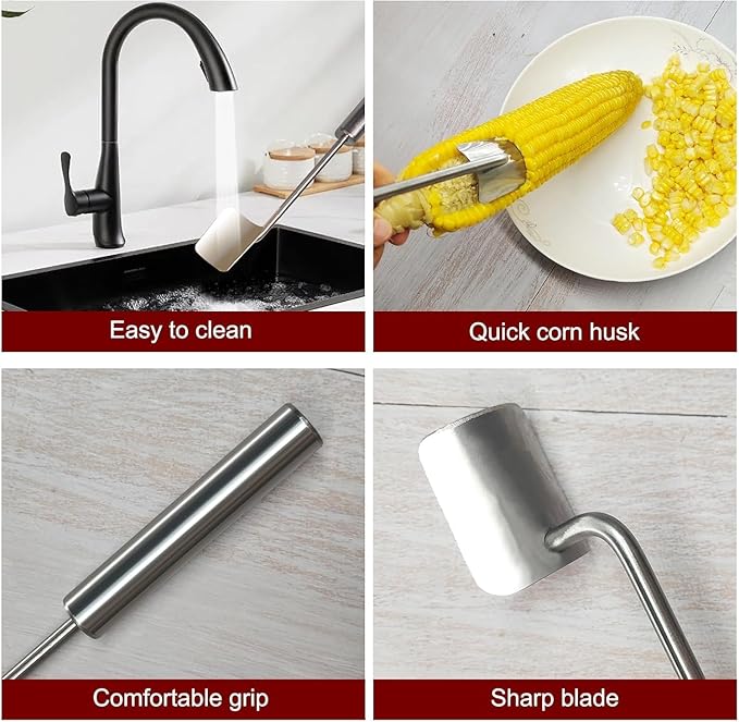 Corn Cob Stripper，2025 NEW Long Handle Stainless Steel Corn Stripping Tool，Corn on the Cob Remover, Fast and Safe, Suitable for Home Kitchens, Restaurant Chefs, Outdoor Dining Enthusiasts