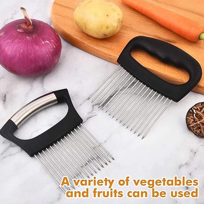 2 PCS Onion Holders for Slicing, Extra-Large & Mini Onion Slicer Tool Set, Food Cutting Guide for Tomato Potato Meat, Practical Meat Tenderizer Tool, Vegetable Chopper, Kitchen Essentials