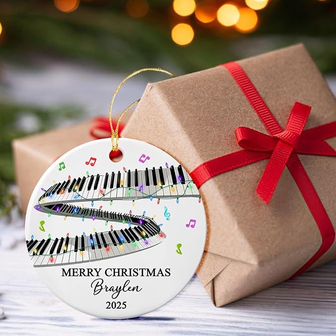 Personalized Text Year Name Keyboardist Ceramic Xmas Ornament, Unique Keyboard Musical Christmas Ornaments Gift for Women Men Friends Keyboards Player, Customized Keyboard Musical Instrument Ornament
