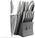 NANFANG BROTHERS® 16 Pieces Damascus Kitchen Knife Set, High Carbon Damascus Steel Chef Knife Set, Stainless Steel Ergonomic Handle for Chef, with Built-in Sharpening Rod