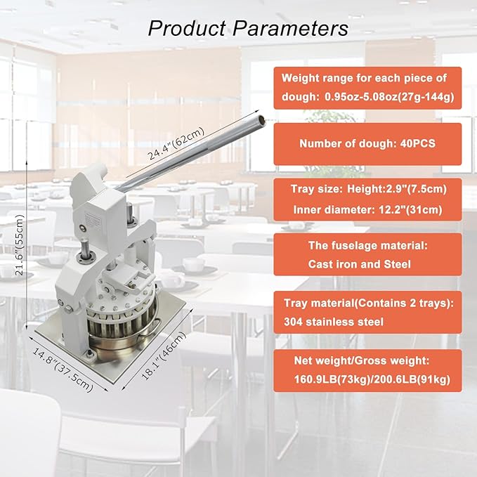 40PCS Manual Dough Dividing Machine Table Top Manual Dough Divider Bakery Dough Cutter with 2 Trays 0.95oz-5.08oz (27g-144g)