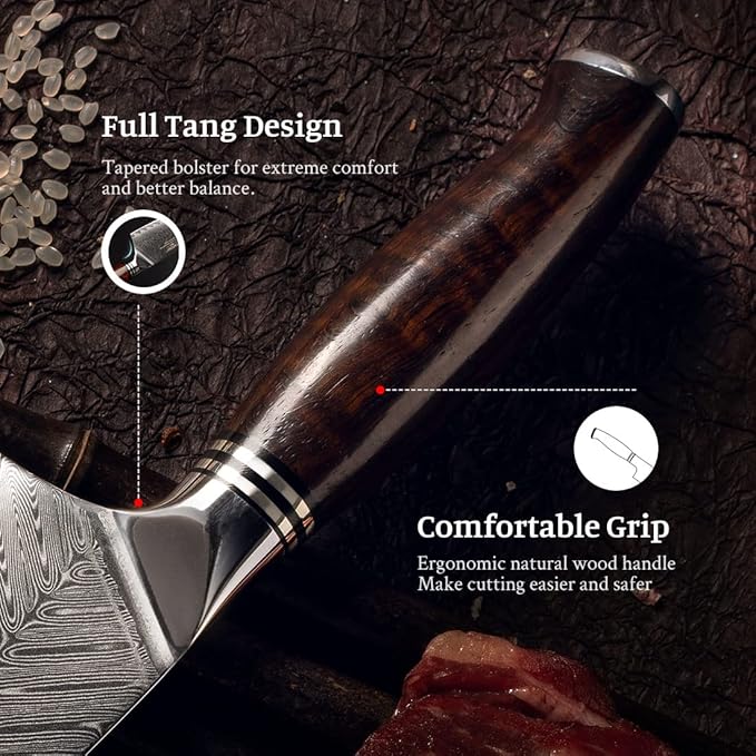 YARENH Damascus Chef Knife 8 Inch with Sheath, Professional Kitchen Knife, 73 Layers Damascus High Carbon Steel, Full Tang Sandalwood Handle, FYW Series