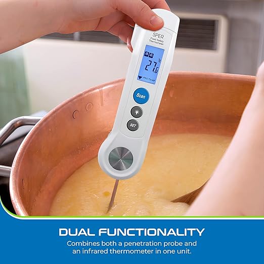 Sper Scientific Dual Function Infrared & Probe Food Safety Thermometer 800115 - Non-Contact Infrared Surface Temperature & Foldable Probe for Internal Temps, Fast & Accurate for Kitchens & more - 4 pc