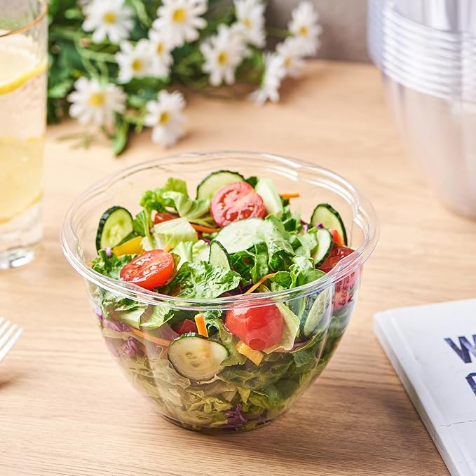 [48 oz. 150 Sets Clear Plastic Salad Bowls with Airtight Lids Disposable To Go Mixing Containers Serving for Fruit, Quinoa, Lunch and Meal Prep