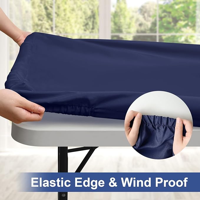homing Rectangle Table Cloth Cover, Waterproof Polyester Elastic Fitted Tablecloth, Fits for 5 Foot Folding Tables, Washable Table Protector for Picnic, Camping, Outdoor (Navy Blue, 30" x 60")