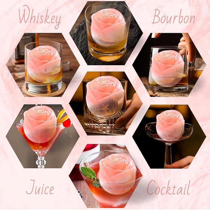 2 INCH Fun Shapes,Rose Ice Cube Mold,Rose Gift Ice Ball Maker Mold | Silicone Ice Cube Tray,Whiskey Ice Cubes Mold,Bourbon Ice Cube Molds Slow Melting Ice for Whiskey,Cocktails&Old Fashioned