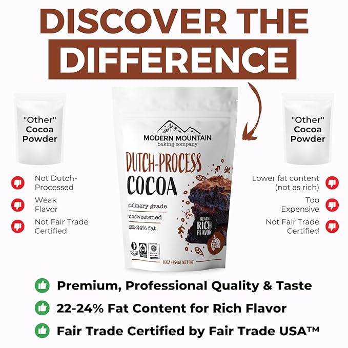Cocoa Powder (8 oz) Dutch Processed Cocoa Powder, Unsweetened, Extra Rich Cocoa Flavor, 22-24% Fat, Premium Culinary Grade, Non-GMO Sourced, Fair Trade Certified, Perfect Cocoa for Baking and Cooking