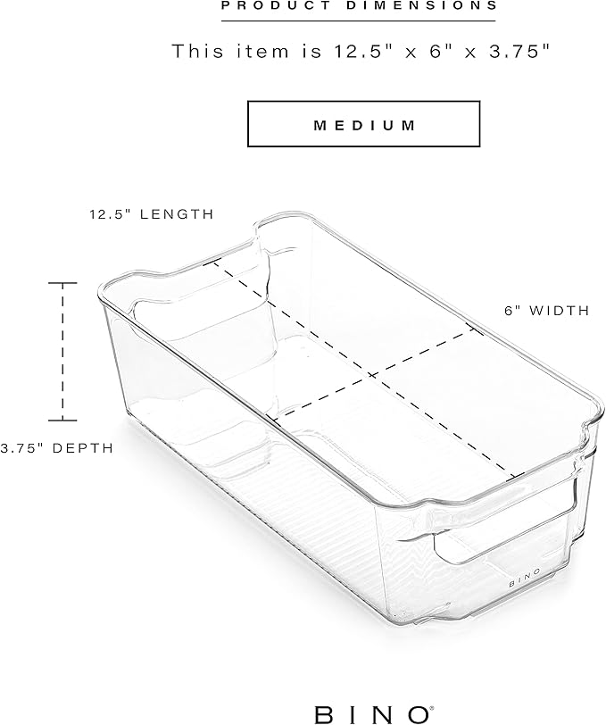 BINO | Stackable Storage Bins, Medium - 4 Pack | The Stacker Collection | Clear Plastic Storage Bins | Organization and Storage Containers for Pantry & Fridge | Multi-Use Organizer Bins | BPA-Free