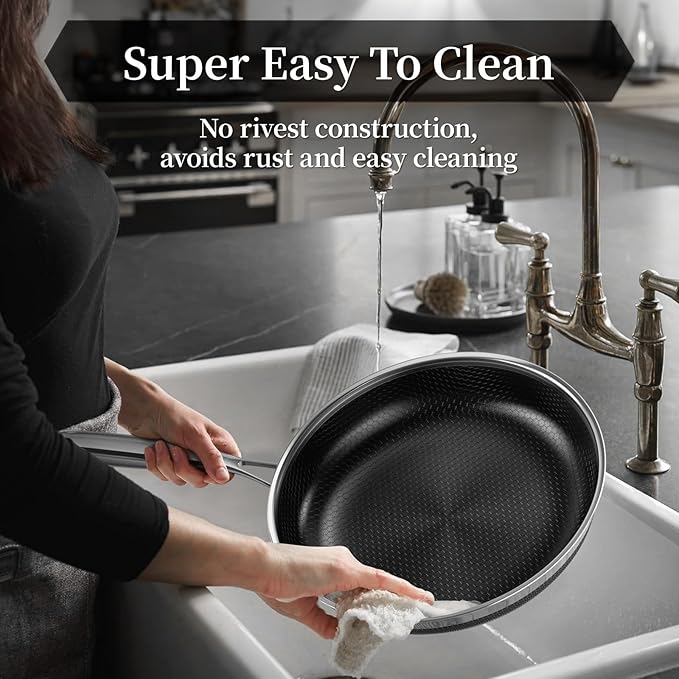 Innerwell Stainless Steel Frying Pans 11 Inch Titanium Ceramic Nonstick Frying Pans Hybrid Tri-Ply Nonstick Honeycomb Kitchen Cooking Pan Compatible with All Cooktops PFOA/PFAS/PTFE Free