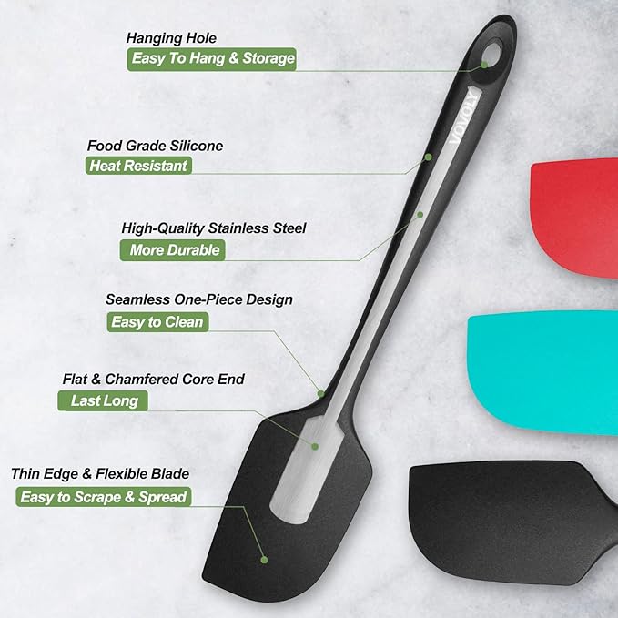 Silicone Spatula for Kitchen, 600°F Heat resistant Spatulas for Baking, Cooking, Scraping,and Mixing, Non Stick Kitchen Utensils, BPA Free, 11.2 IN, 3 Pack, Black