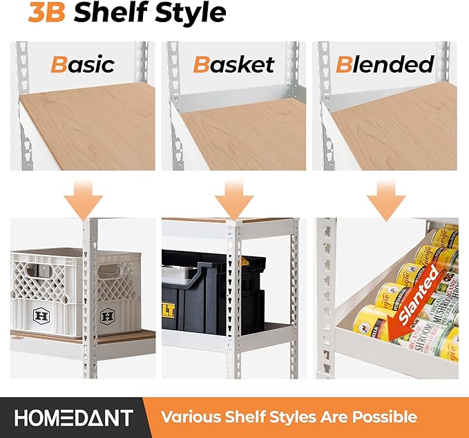 HOMEDANT 5 Tier White Storage Shelves Adjustable Laminated Boltless Garage Metal Shelving Unit Heavy Duty Utility Rack Shelf Warehouse Pantry Closet Kitchen 35.9" W x 16.2" D x 71.3" H White 3Pack