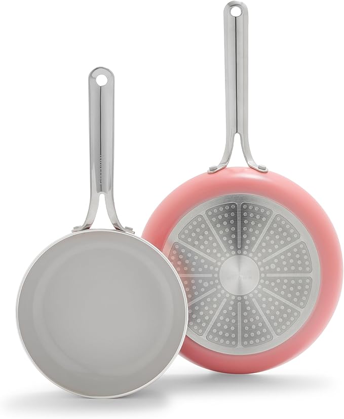 GreenPan Nova 8” & 10” 2 Piece Frying Pan Skillet Set, Oprah’s Favorite Things 2024, Induction Suitable PFAS-Free Nontoxic Ceramic Nonstick, Dishwasher & Oven Safe, Quick Even Heating, Coral