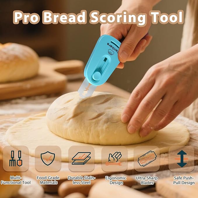 Professional Bread Lame,Upgraded Extractable & Magnetic Bread Lame Dough Scoring Tool,Premium Sourdough scoring tool for Sourdough Bread baking & Bread Making Tools,Includes 10 Razor Blades (Blue)