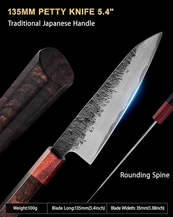 Paring Knife 5.3 inch Japanese Petty Knives, AUS-8 Alloy Steel Kitchen Utility Knife with Red Sandalwood and Eboy Wood Handle, Fruit Peeling Knife with Premium Box (WA Series)