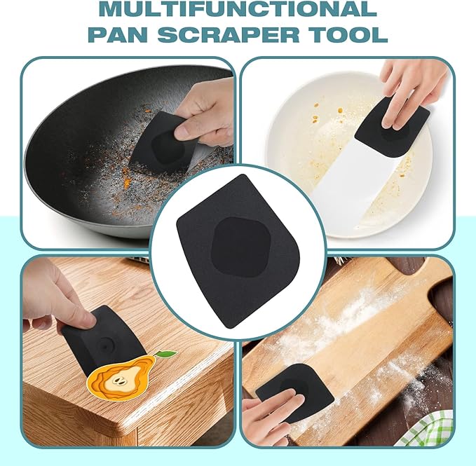 Cast Iron Scrubber with Long Handle | 316 Cast Iron Cleaner Chainmail Scrubber for Pan Skillet Cleaner - Dish Scouring Pad Dishwasher Safe Cleaning Kit (Grey, 1 Scrubber + 1 Scraper)