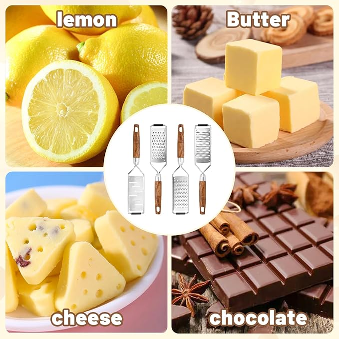 SHIKORI Stainless Steel Cheese Grater with Natural Wood Handle for Parmesan Cheese Lemon, Ginger, Cheese, Nutmeg, Potato, Chocolate and Garlic, With Protective Cover-Grinder