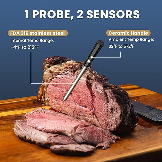 Wireless Meat Thermometer for Grilling and Smoking, CP10 New Gen 500FT Meat Probe Thermometers, Dual Sensor, Dual Alarm, Smart Food Thermometer Probe for BBQ, Oven, Grill, Smoker, Sous Vide