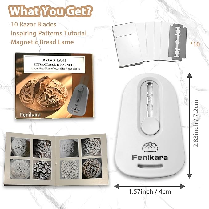 Premium Magnetic Bread Lame & Versatile Bread Scoring Tool - Professional Sourdough Scoring Tool and Lame Bread Tool with 10 Razor Blades & Scoring Patterns Booklet (light gray)